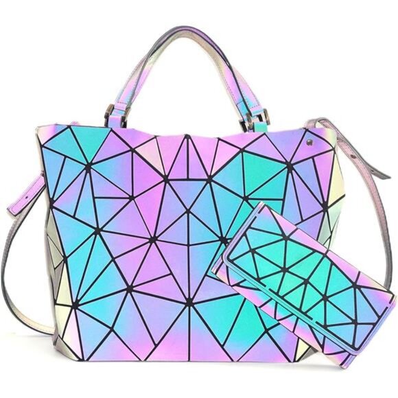 Geometric Purse, Geometric Luminous Crossbody Bags and Holographic wallet - Picture 1 of 7